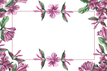 Obraz na płótnie Canvas floral frame, watercolor weigela flower texture pattern background