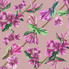 watercolor weigela flower seamless texture pattern background