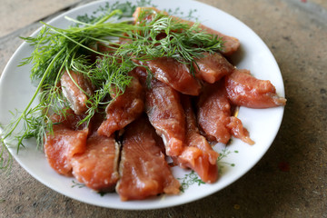 Slices of salted salmon