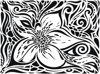 Decorative Flowers in Black & White, Floral decorative ornate Background tribal tattoo graphic design