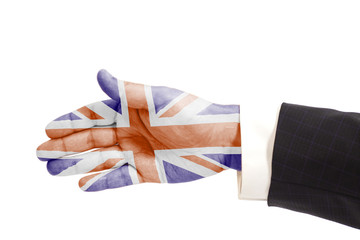 Handshake gesture businessman hand with British flag