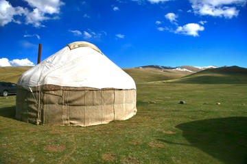 The ger camp in a large meadow at Ulaanbaatar , Mongolia