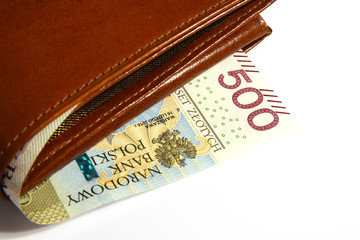 Skórzany portfel z banknotem 500 PLN - obrazy, fototapety, plakaty