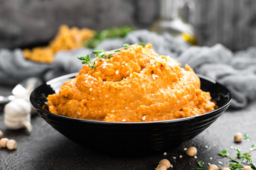 Hummus. Fresh homemade сhickpea hummus in bowl