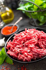Raw ground beef meat. Fresh minced meat