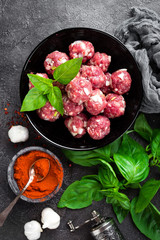 Beef meatballs. Cooking raw beef meatballs