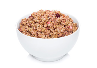 White bowl with natural organic granola cereal