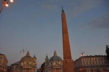 Fototapeta na wymiar Rome, ancient Egyptian obelisk in Piazza of Popolo.