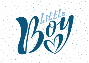 Beautiful handwritten text little boy on a textured background for holidays, baby shower, baby's birth, postcard, packing, printing on clothes, banner. Vector.