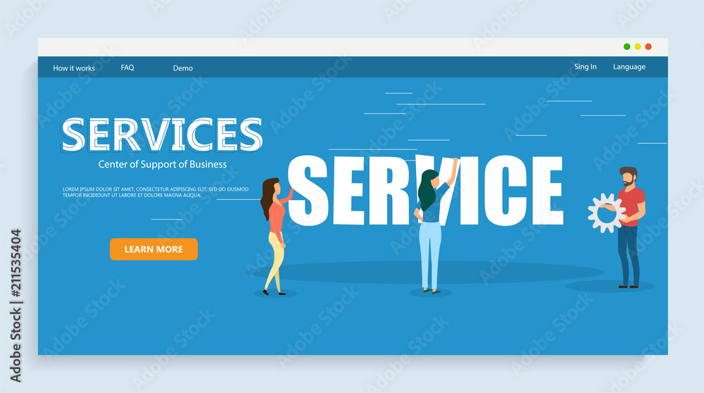 Poster vector creative illustration of business service.people build . office situations. landing page temp