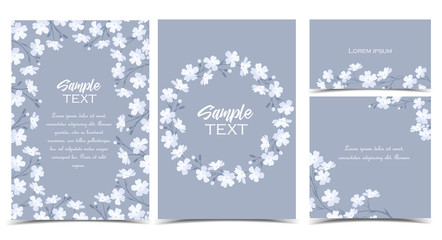Naklejka na ściany i meble Vector illustration white flowers on a grey background. Set of greeting cards