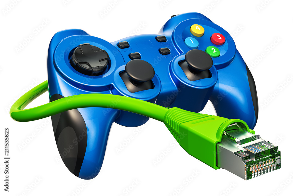 Poster gamepad, game controller with lan cable. 3d rendering