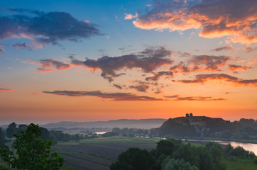 Beautiful colorful sunrise landscape, Tyniec near Krakow, Poland