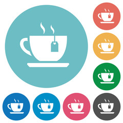Cup of tea with teabag flat round icons