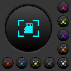 Camera memory card dark push buttons with color icons