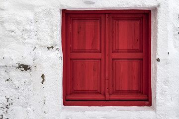 Traditional Red Wooden Window Shutters in Bodrum, Turkey