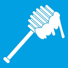 Honey spoon icon white isolated on blue background vector illustration