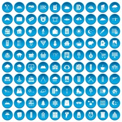 100 windows icons set in blue circle isolated on white vectr illustration