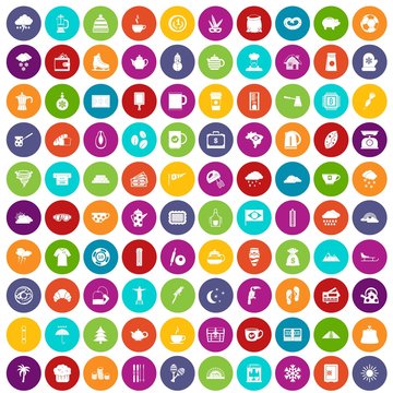 100 coffee cup icons set in different colors circle isolated vector illustration