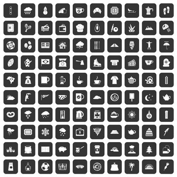 100 coffee cup icons set in black color isolated vector illustration