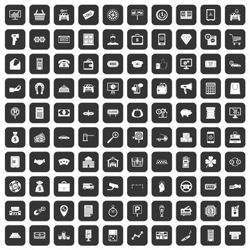 100 coin icons set in black color isolated vector illustration