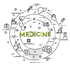Flat colorful design concept for Medicine. Infographic idea of making creative products..Template for website banner, flyer and poster.