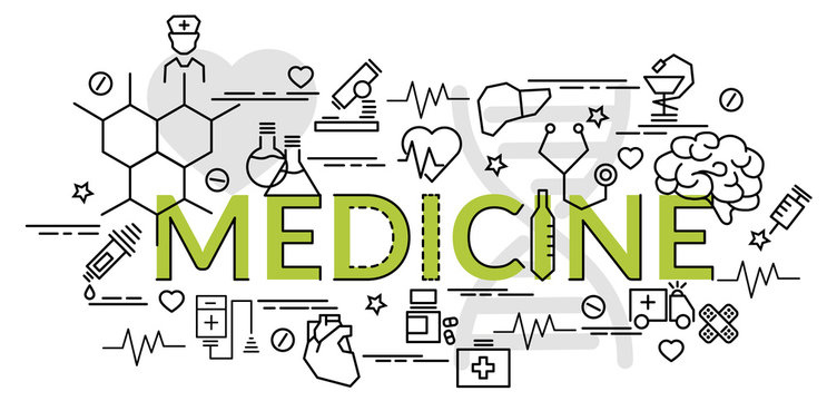 Flat colorful design concept for Medicine. Infographic idea of making creative products..Template for website banner, flyer and poster.