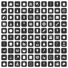 100 confectionery icons set in black color isolated vector illustration