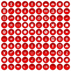 100 astronomy icons set in red circle isolated on white vectr illustration