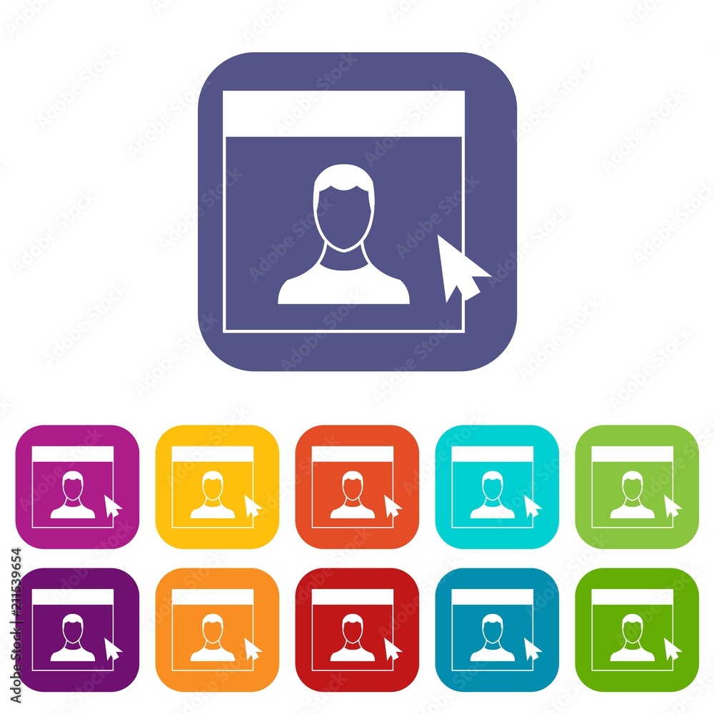 Poster cursor point to person on monitor in simple style isolated on white background vector illustration