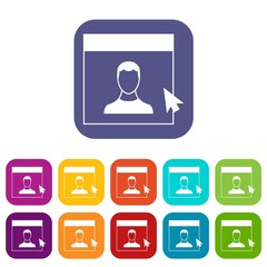 Cursor point to person on monitor in simple style isolated on white background vector illustration