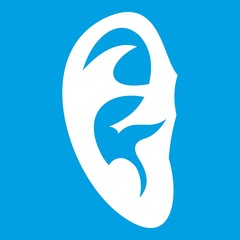 Ear icon white isolated on blue background vector illustration