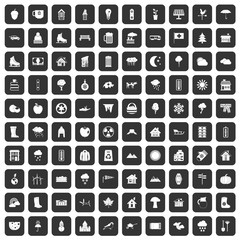 100 country house icons set in black color isolated vector illustration