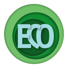 Eco friendly product logo. Paper art hand drawn vector illustration. 