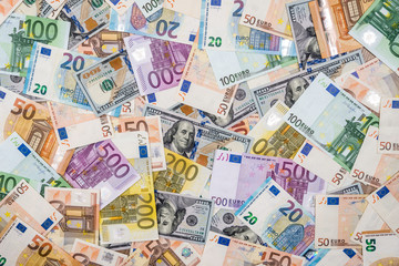 Euro and dollars banknotes  as background