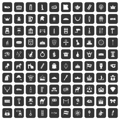 100 crown icons set in black color isolated vector illustration