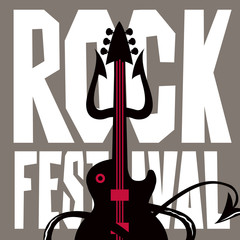 Vector poster or banner for Rock Festival with an electric guitar and devil trident