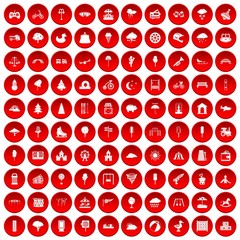 100 childrens park icons set in red circle isolated on white vectr illustration