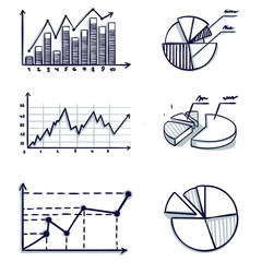 Trendy hand-drawn vector bar graph coordinate design. Doodle cartoon vector illustration.
