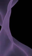 Abstract purple wave. Bright purple ribbon on black background. Purple scarf. Abstract smoke. Raster air background. Vertical image orientation. 3D illustration