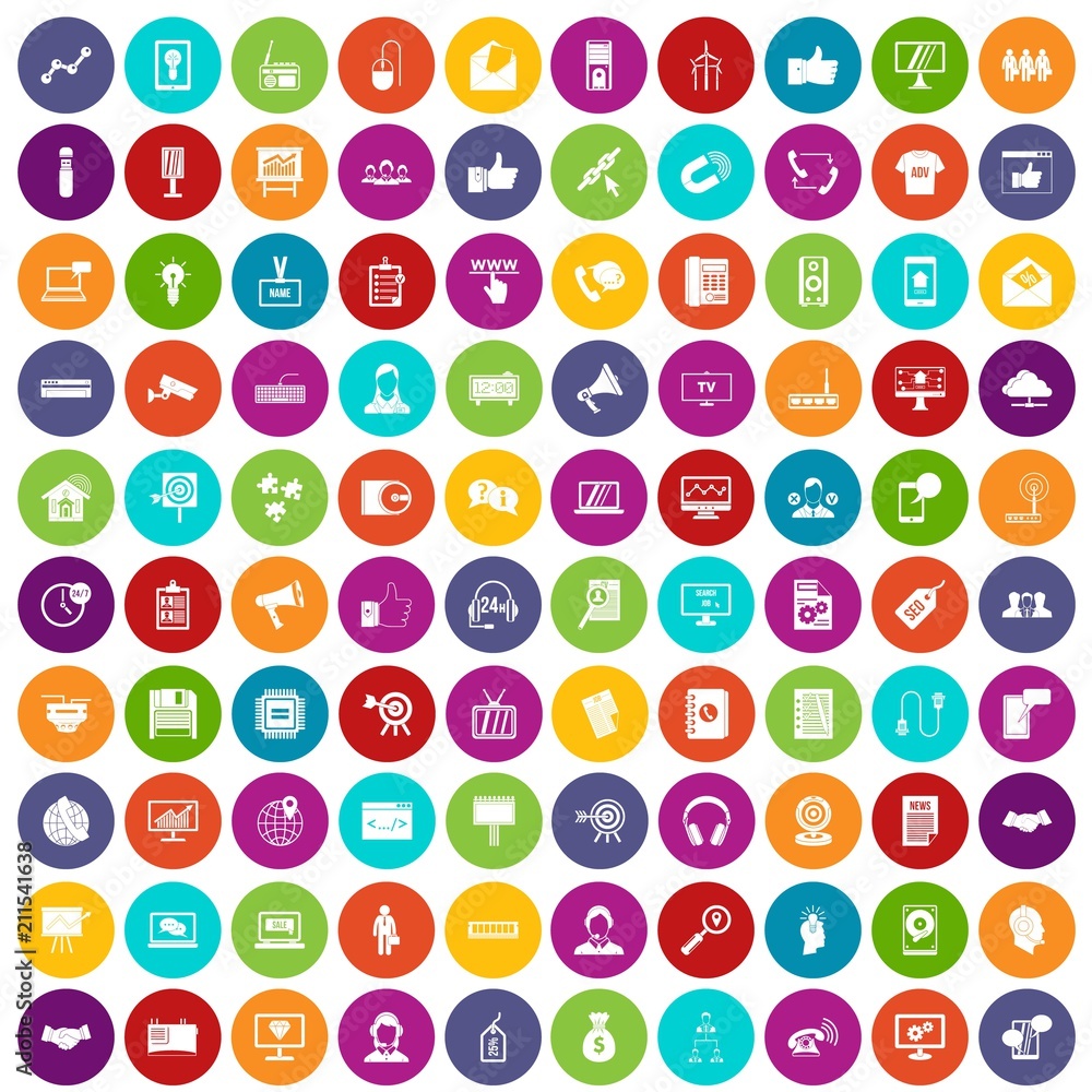 Poster 100 data exchange icons set in different colors circle isolated vector illustration
