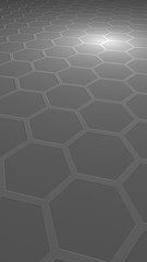 Obraz na płótnie Canvas Honeycomb on a gray background. Perspective view on polygon look like honeycomb. Extruded, bump cell. Isometric geometry. Vertical image orientation. 3D illustration