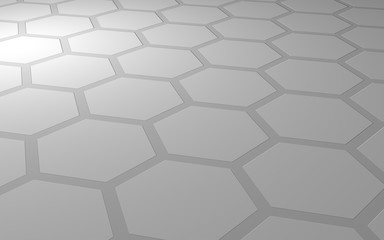 Fototapeta premium Honeycomb on a gray background. Perspective view on polygon look like honeycomb. Extruded, bump cell. Isometric geometry. 3D illustration