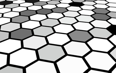 Black honeycomb with a gradient color. Perspective view on polygon look like honeycomb. Isometric geometry. 3D illustration