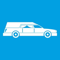 Hearse icon white isolated on blue background vector illustration