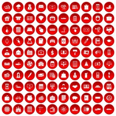 100 credit icons set in red circle isolated on white vectr illustration