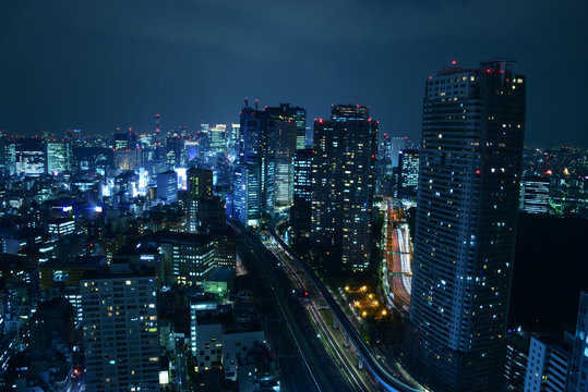 A night view of Shimbashi and Ginza in Tokyo, Japan