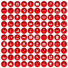 100 disabled healthcare icons set in red circle isolated on white vectr illustration