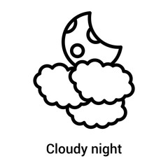 Cloudy night icon vector sign and symbol isolated on white background, Cloudy night logo concept