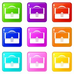 Briefcase icons of 9 color set isolated vector illustration